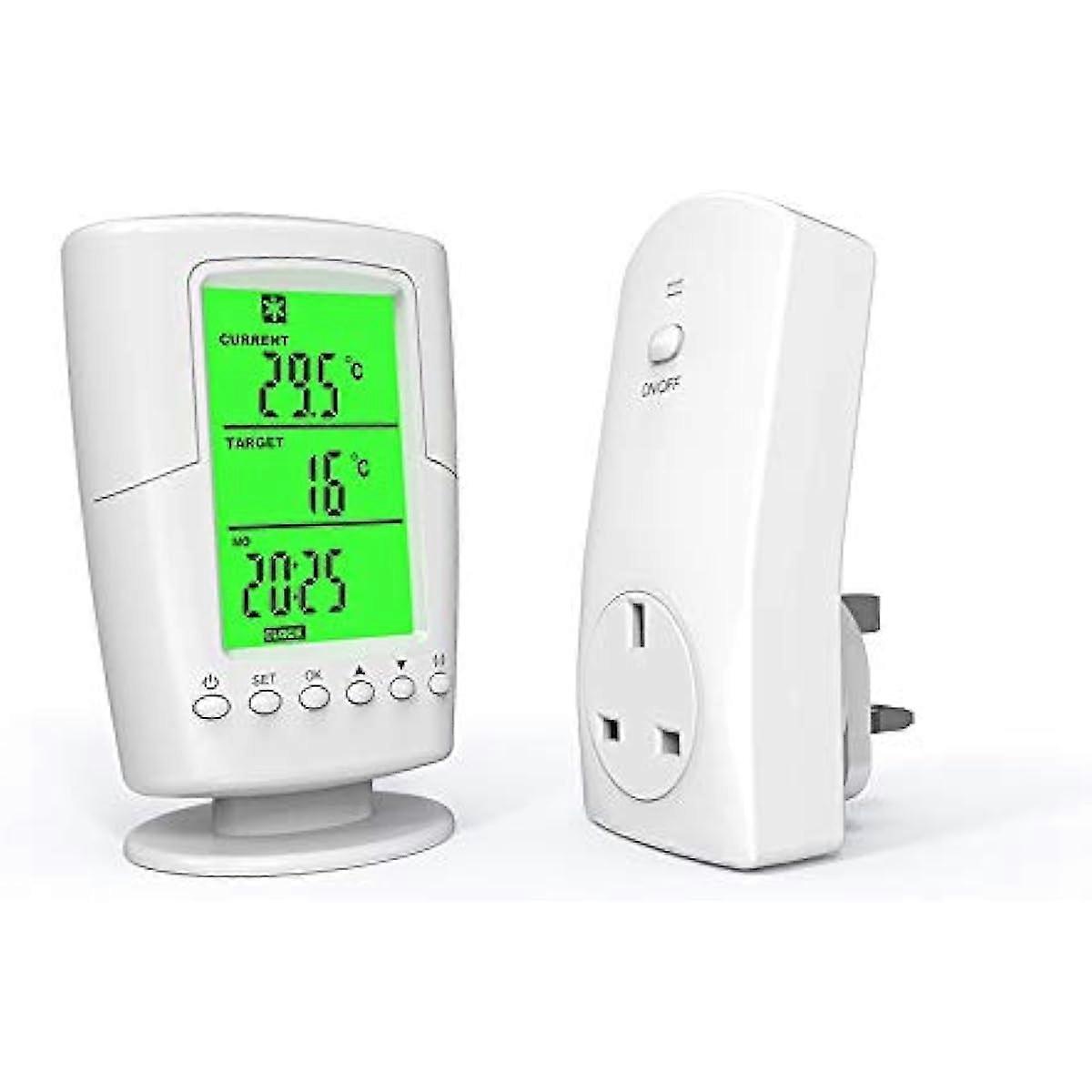 Smart Programmable Wireless Remote Thermostat + Plug in Socket Heating Cooling Program Temperature Controller-AC220V-240V 13A UK Plug