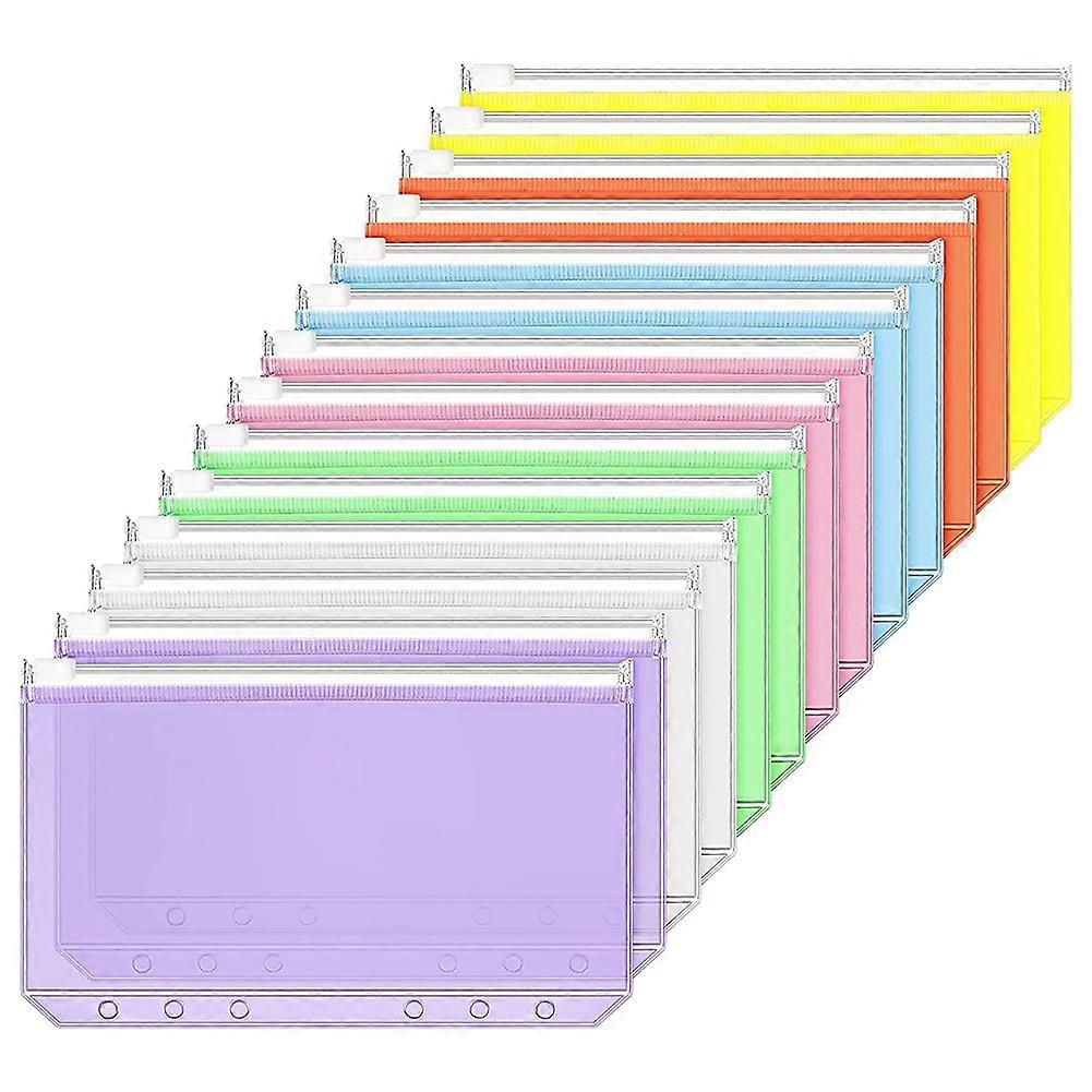 14 Pieces Binder Pockets A6 Size 6 Holes Binder Zipper Folders Waterproof PVC Loose Leaf Bags for 6