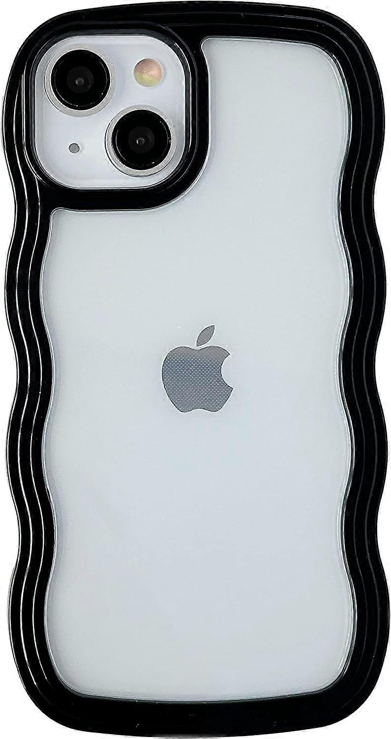 Cute Curly Wave Frame Shape Shockproof Soft Compatible with iPhone Case (Black,iPhone 13 Pro Max)