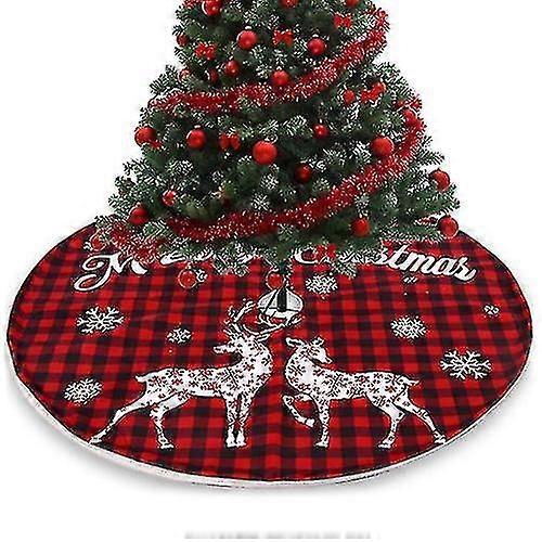 Christmas Decorations Red And Black Grid Printed Letters Elk Christmas Tree Skirt