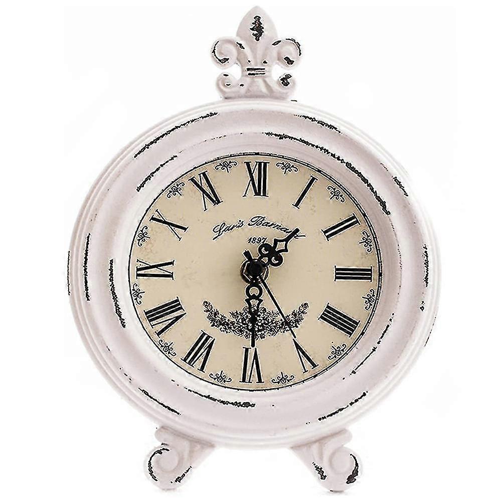 Vintage Table Clock Wood Small White Desk Clock Silent No Ticking Battery Operate Rustic Farmhouse Decor Retro Clock (încurcătură)