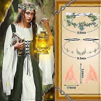 Set Diadème Et Oreilles D'elfe En Latex - 3 Paires D'oreilles Pointues + 1 Couronne Cristal - Pour Cosplay, Halloween, Fête