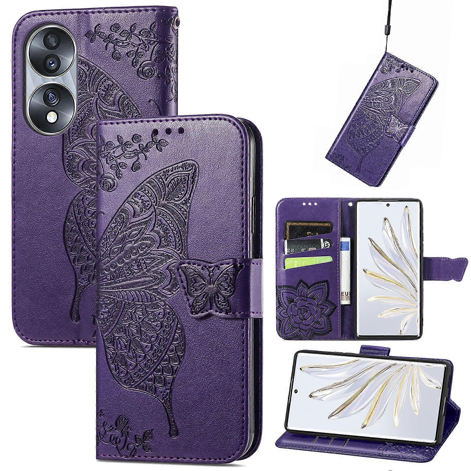 Compatible with Honor 70 Wallet Case Butterfly Embossed PU Leather Kickstand Card Slots Flip Folio Cover