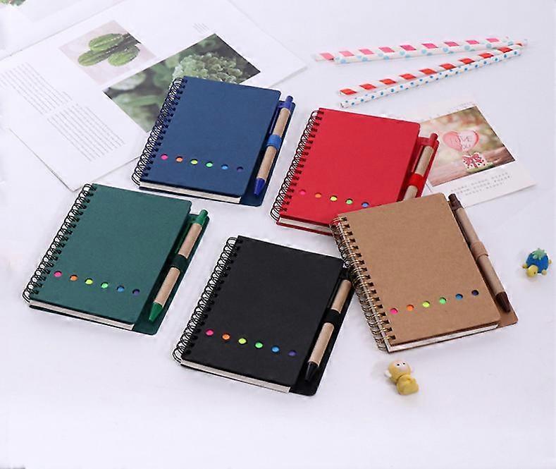 KXJ-4 Pieces Spiral Notebook Business Notepad with Pens, Sticky Notes Index Tabs Holders Marker Colored Memo Notebooks, 4.7 x 3.5 Inch, 70Sheets Lined