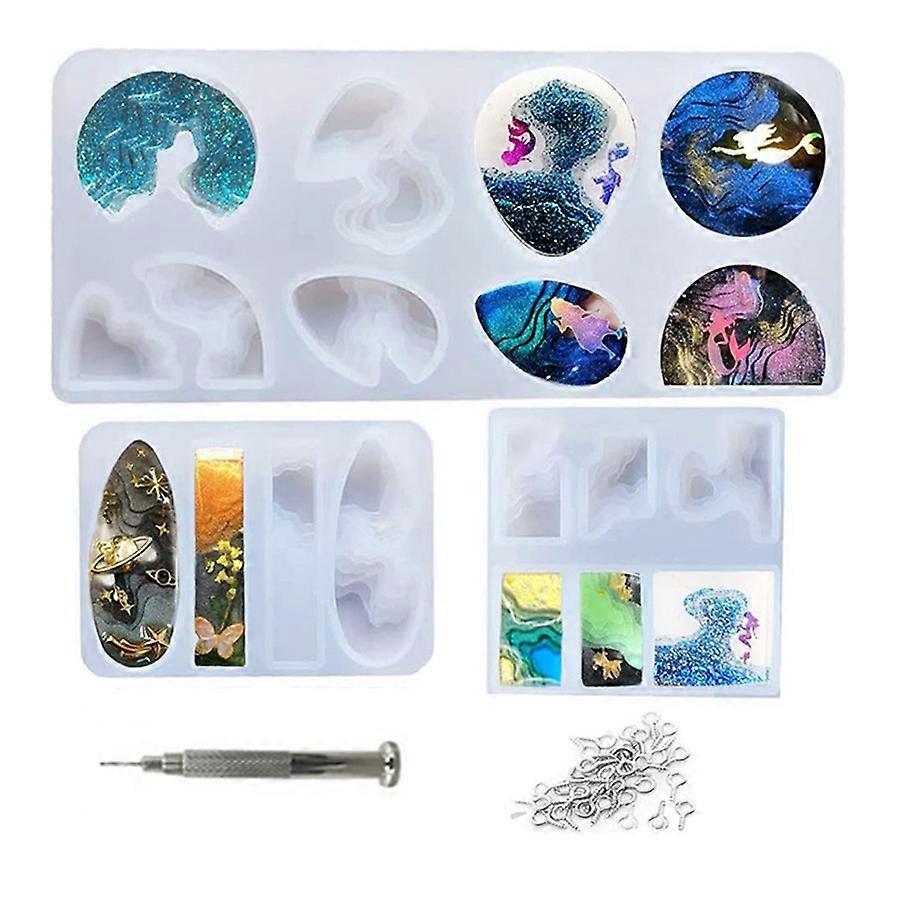 Island Resin Molds,3PCS Ocean Silicone Molds for Resin Epoxy,Jewelry Epoxy Molds for Earring,Pendan