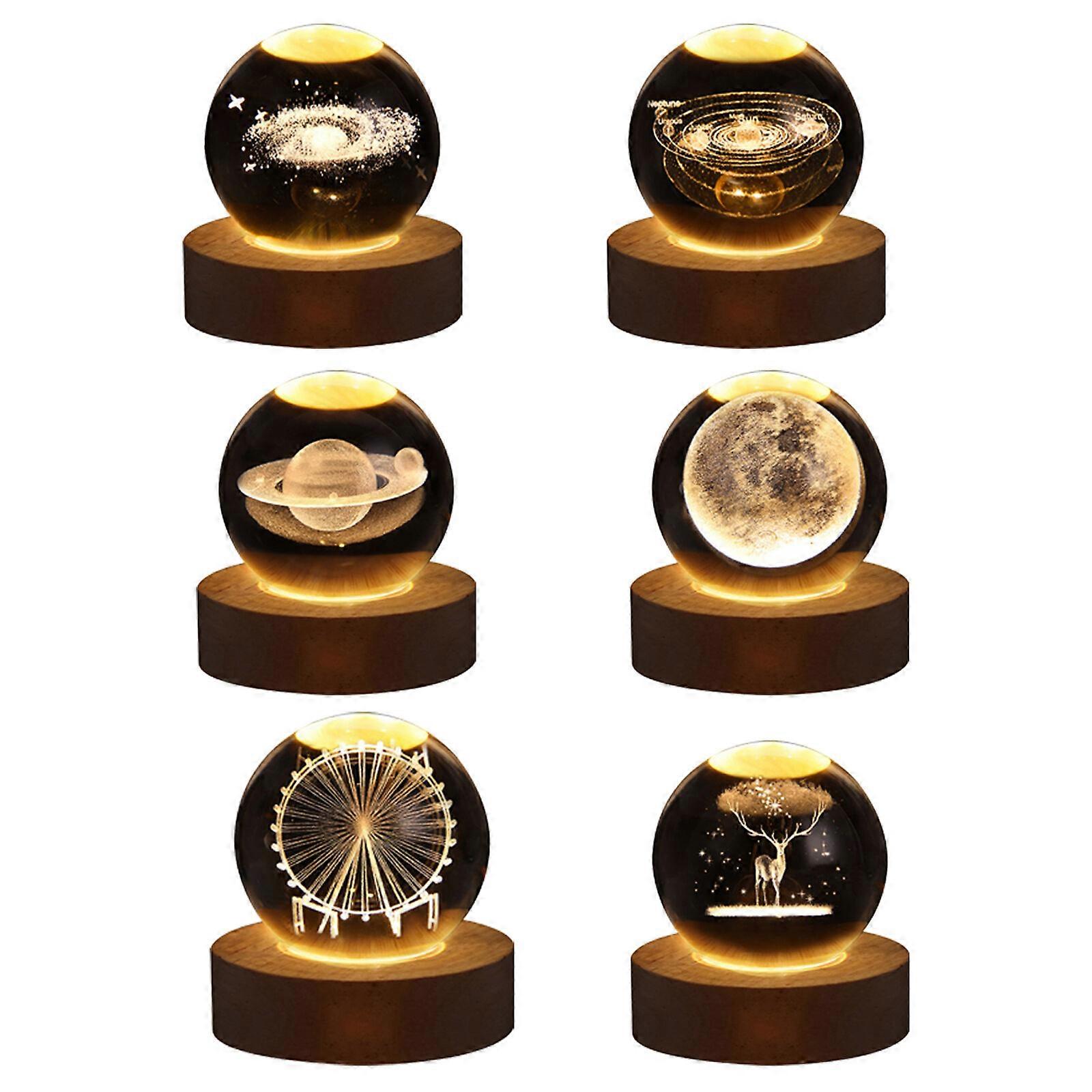 3D Crystal Ball Night Light Globe Table Lamp With Wood Base Moon Light,100% New