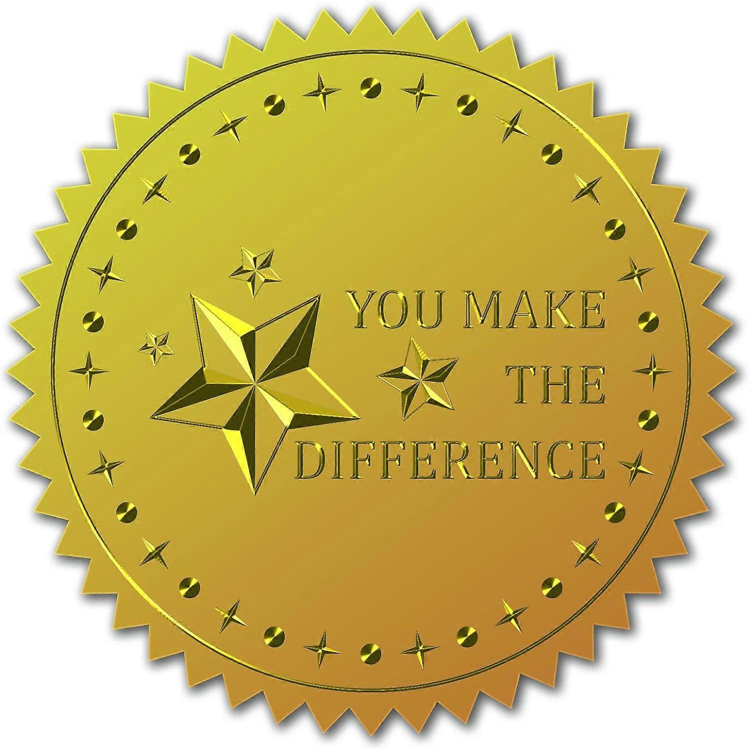 100pcs Gold Foil Certificate Seals You Make The Difference Embossed Gold Certificate Seals 2" Round Self Adhesive Embossed Stickers for Invitations Gr