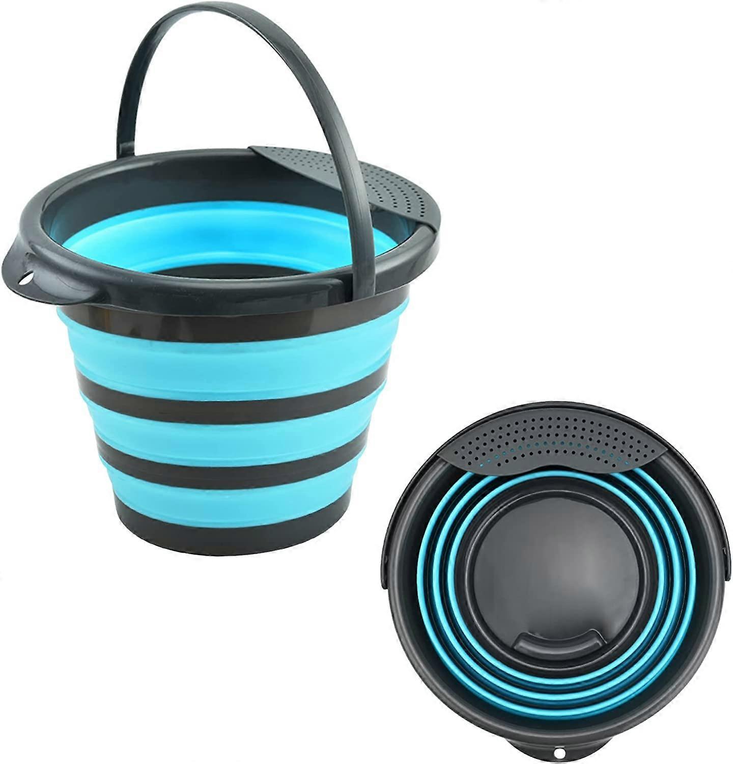 10L Foldable Bucket, Foldable Plastic Bucket, Portable Fishing Bucket for Travel, Car, Camping, RV (Blue)