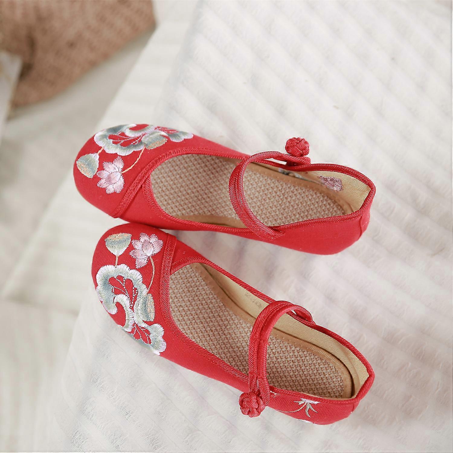 cy2019030105-Lingbo printemps et automne style chinois lotus lotus brodé chaussures chaussures en tissu Oxford semelle mot boucle dames chaussures simples