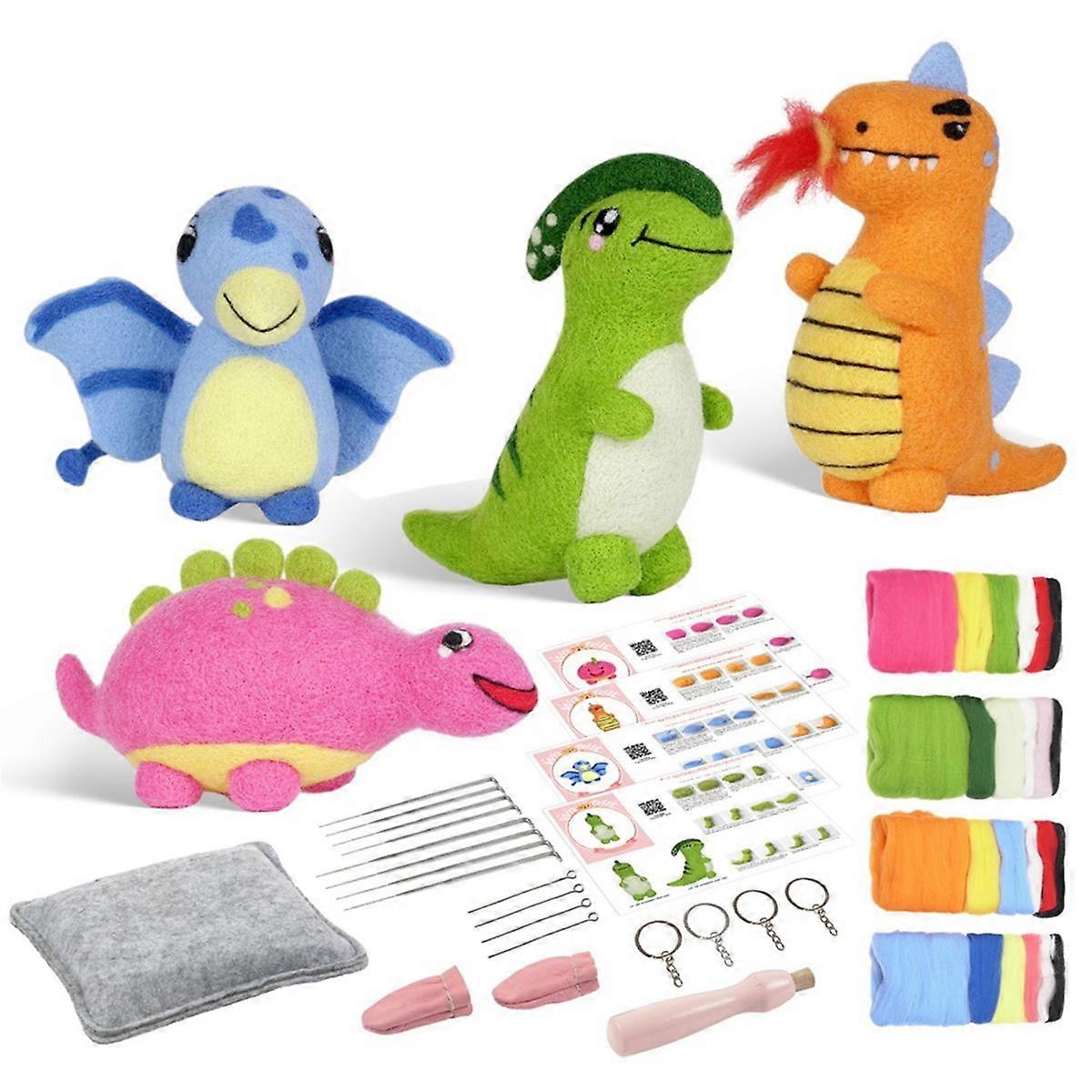 Baby Dinosaur Needle Felting Kits for Beginner,Needle Felting Kit,Felt Needles,Foam Pad,Felt Cloth
