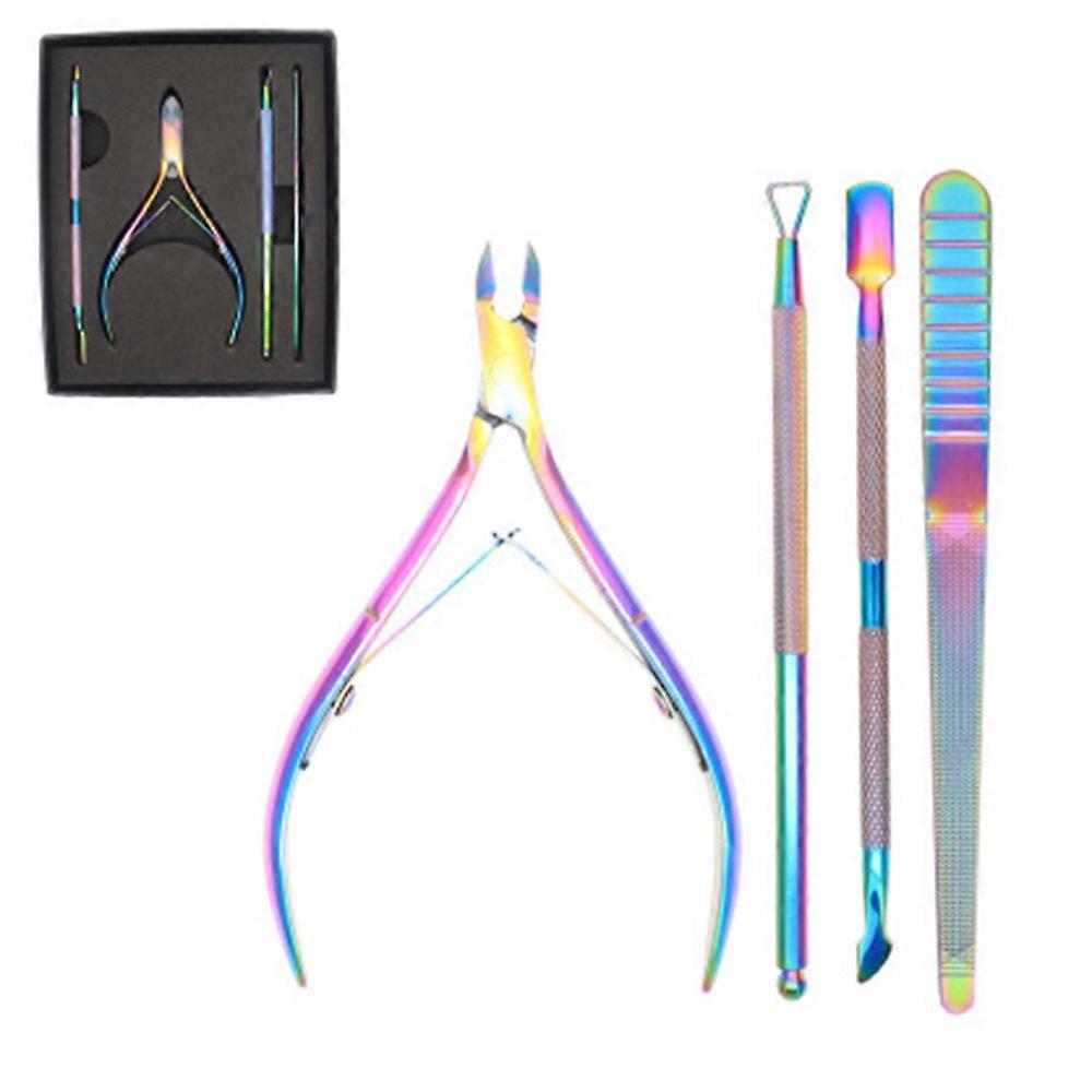 4ピースステンレス鋼ネイルキューティクルはさみセット、多機能キューティクルプライヤースチールプッシュセット手のマニキュアつま先ネイルとペディキュア