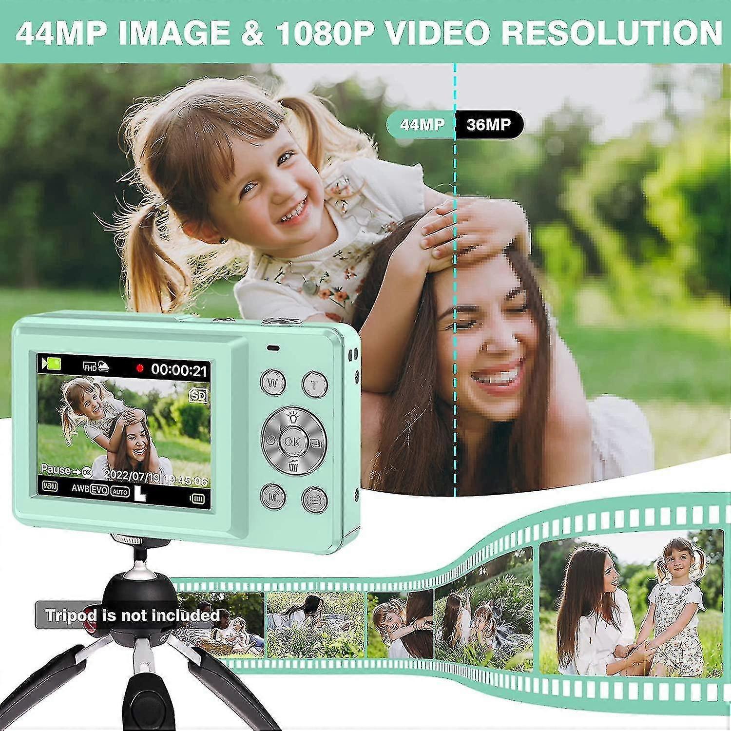 كاميرا رقمية - 1080p HD 4400w مع كاميرا رقمية قابلة للشحن 16x للأطفال ، مبتدئ