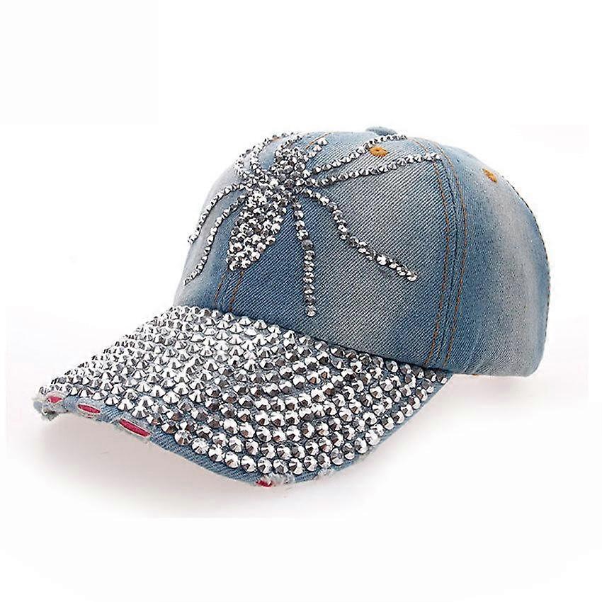 Rhinestone Denim Baseball Cap  Brim Snapback Hat Gorra