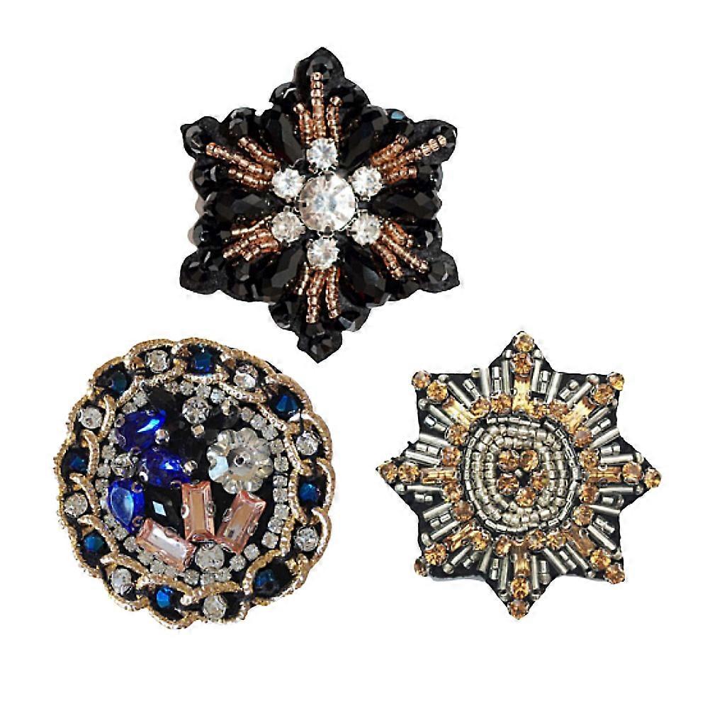 3pcs Delicate Chain Circle Hexagon Bead Sewing Patch Polygon Stitch Paste Decor for Woman Girl (Chain Circle, Polygonal Snowflake and Black Bead Hexag