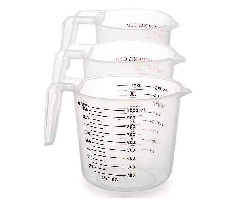 3pcs Plastic Measuring Cup Clear Measuring Jug Set: 1000ml  Nesting Stackable Container For Measure Liquid  Baking Items, Kitchen Lab Use