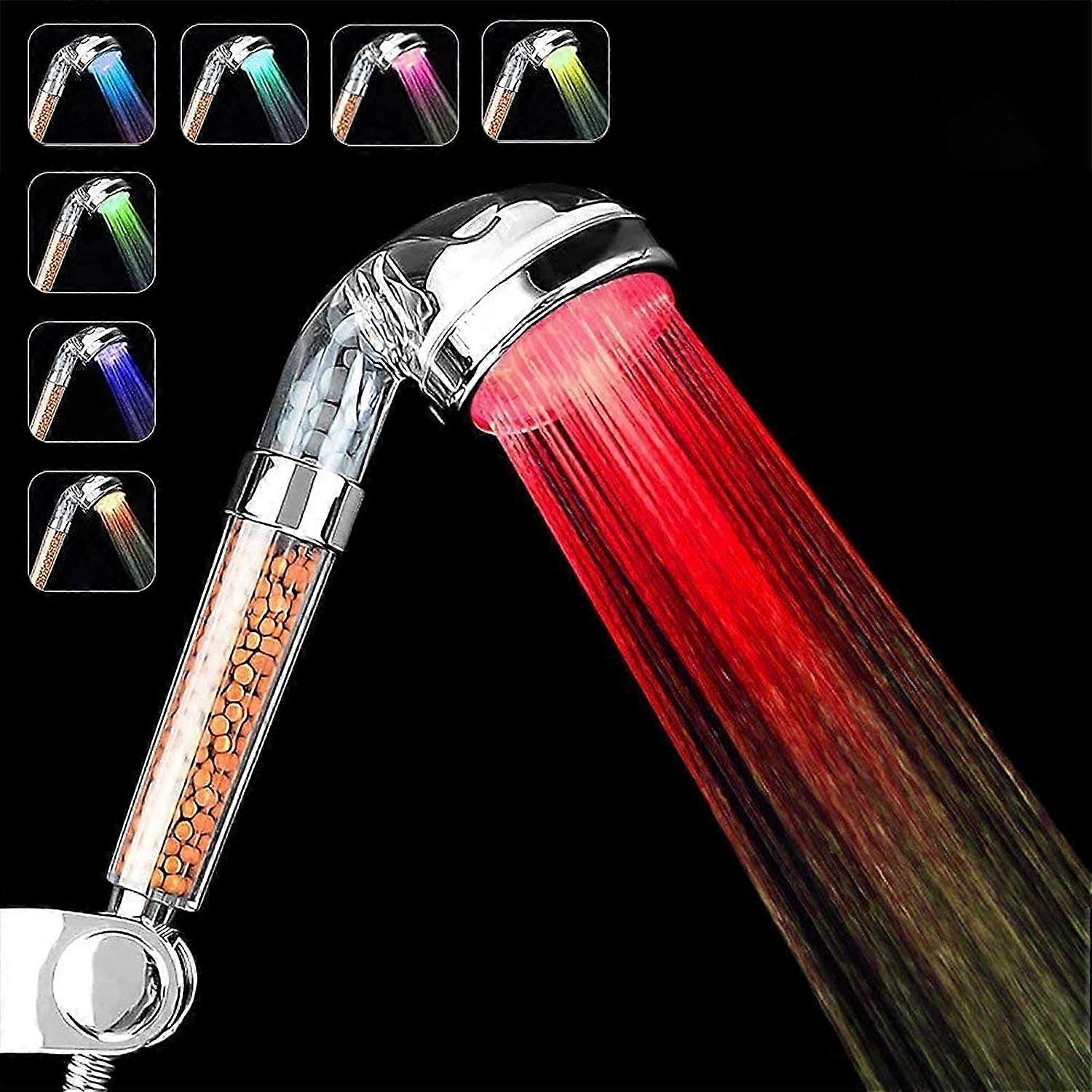 7 Colors Changing LED,Bathroom Spa LED Shower Head - High Pressure Water Saving- High Filtration with Three Levels Negative Ionics