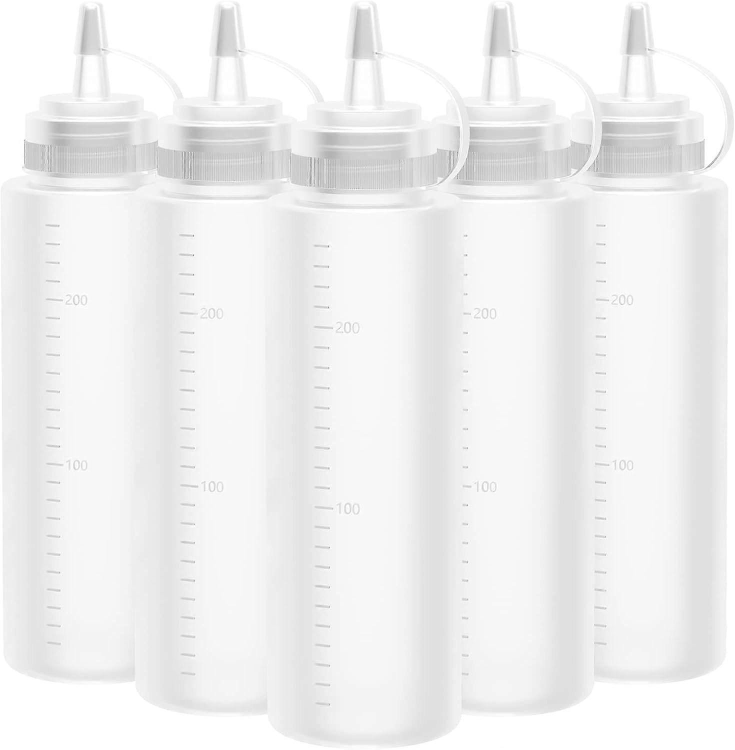 Sauce Bottle, Sauce Container, 5 Pcs 250ml Condiment Bottle, Sauce Bottle,8oz Squeeze Bottles, Transparent Plastic Squeeze Bottle for Painting, Cookin