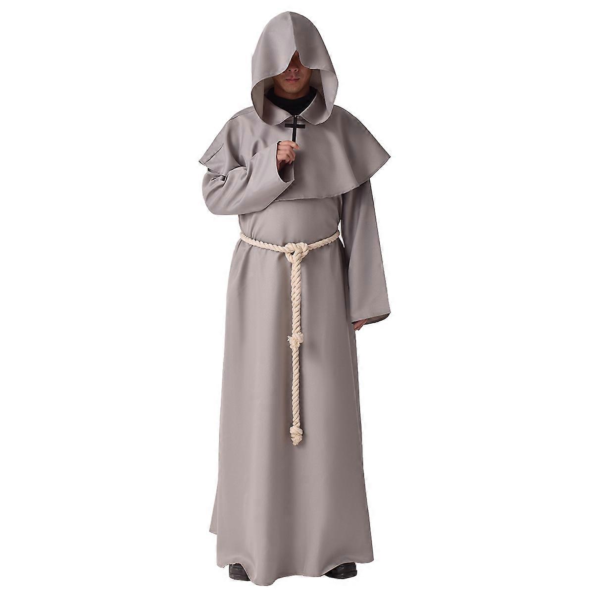 Cappellino Medievale Con Cappuccio Mantello Di Halloween Con Cappuccio Mantello Gotico In Tinta Unita Frate Accappatoio Pagano Strega Mago Vampiro Morte Monaco Cospaly Accessori Per Feste Adulti - Foto 4