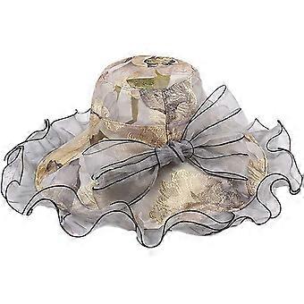 Womens Wide Brim Summer Cap Fashion Grenadine Gauze Bow UPF 50+ Sun Shade Hat
