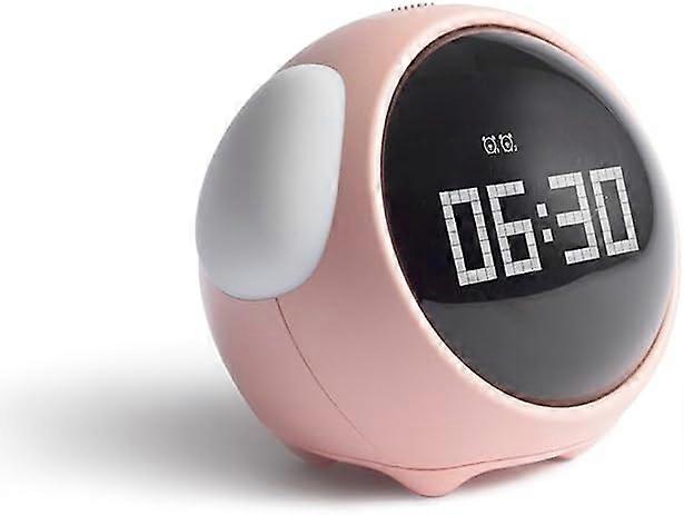 Pixel Alarm Clock LED Digital Desk Clock Desk Alarm Clock LED Alarm Clock Kids Seep Soother Expression Clock Alarm Clock for Kids pink abs Child Intel