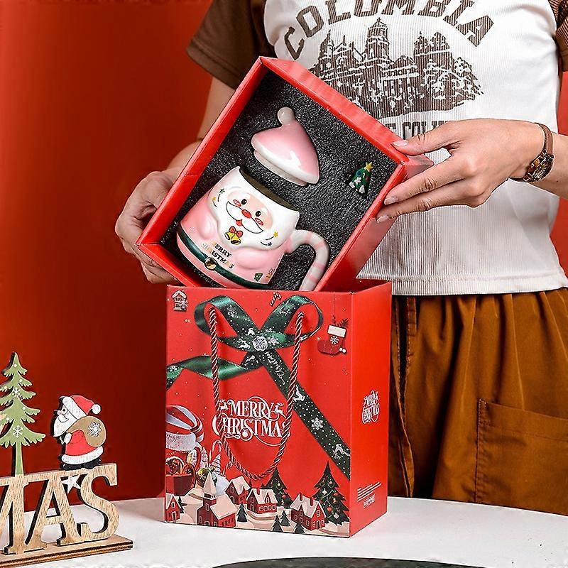 Cute Christmas Santa Claus Ceramic Mug With Lid And Spoon Coffee Milk Tea Juice Cup Xmas Party Gift
