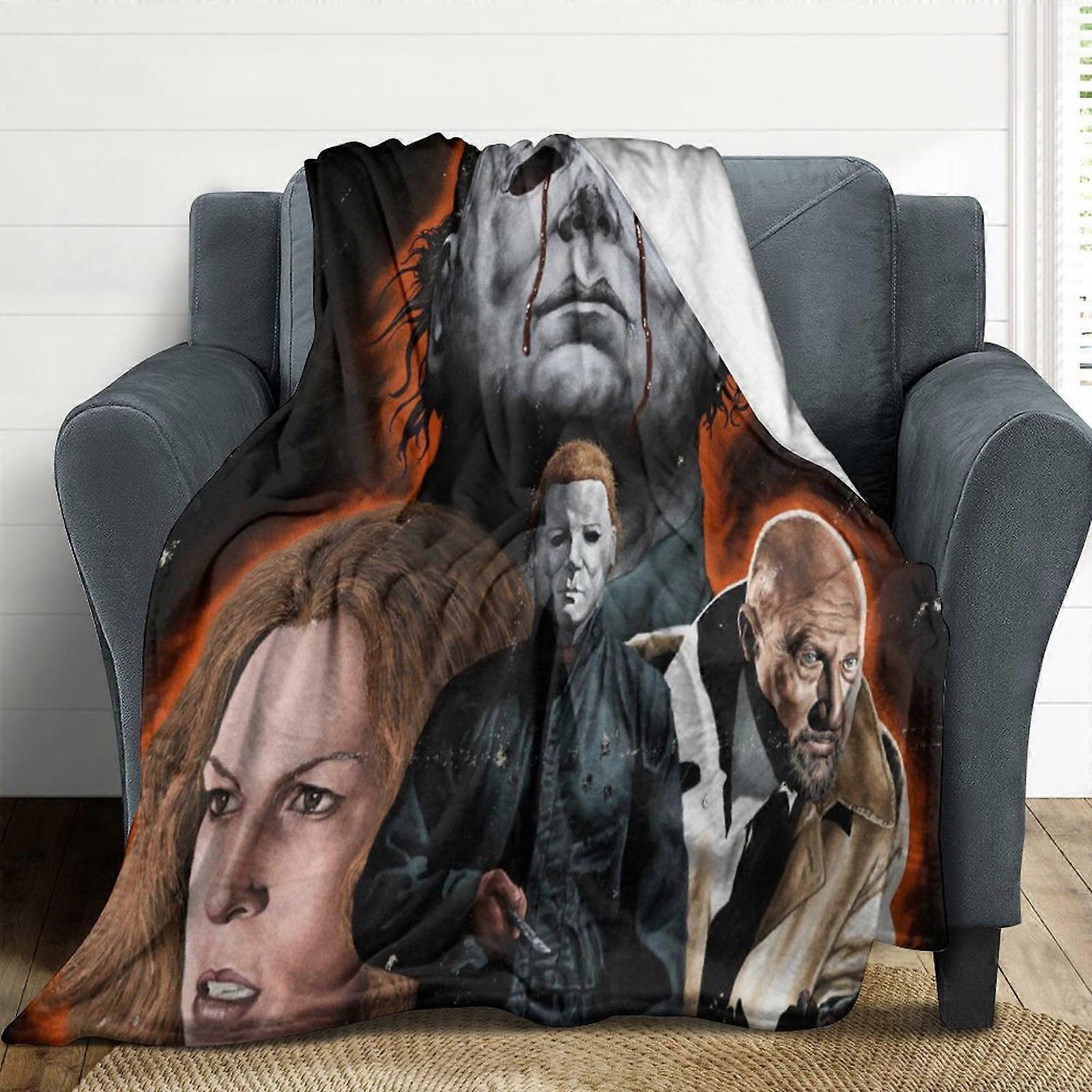 Michael Myers Halloween Flannel Blankets Soft Plush Throw Blanket Fuzzy Cozy Luxury Air Conditioner Blanket for Bedroom Sofa WTMT4039