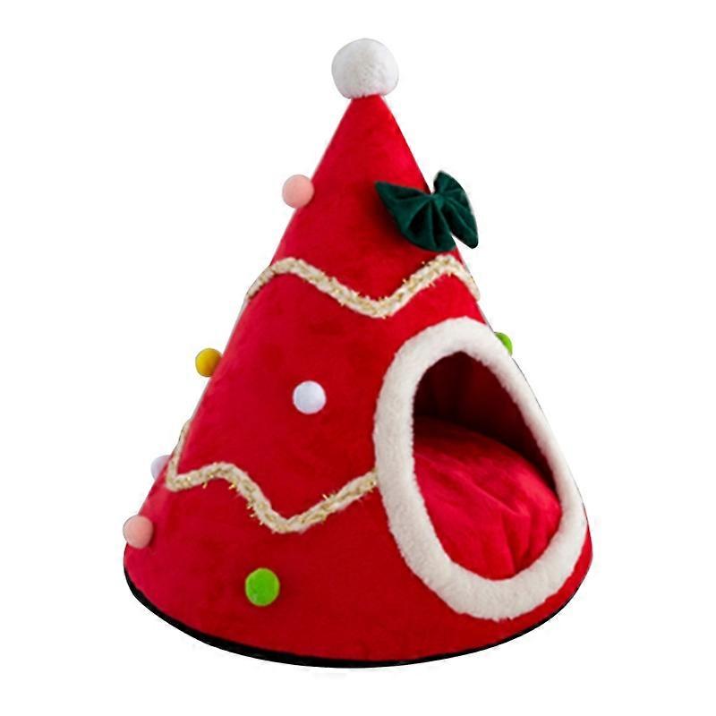 Puppy Cave Sleeping Bed Christmas Tree Shaped Design Half Closed Dog Nest Puppy