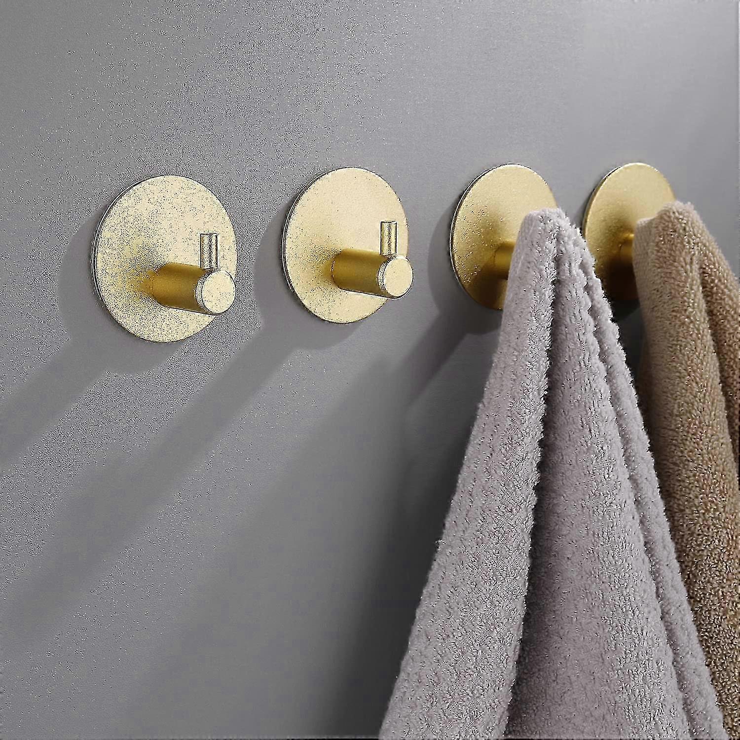 Bathroom Hooks Self-Adhesive Gold - 4 Pieces Towel Hooks Wall Hooks Clothes Hooks To Stick Strong 4.5*4.5*2.5cm