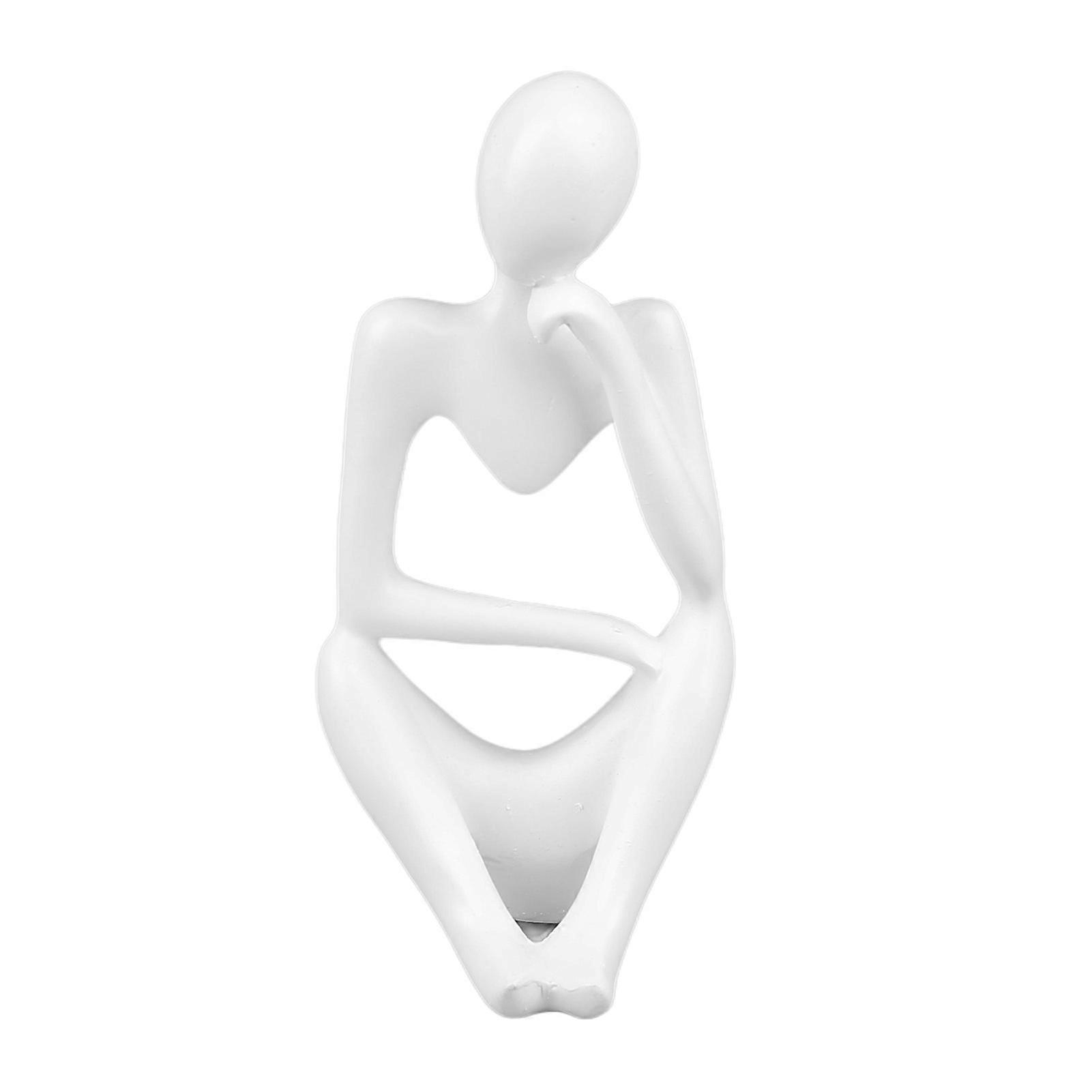 Resin Thinker Statue Abstract Thinker Figure Thinker Style Decoration for Living Room Office Book Shelf,White