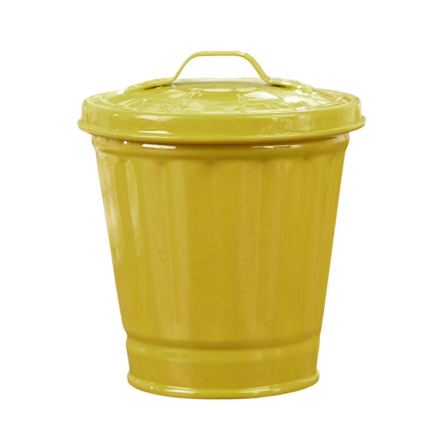 Desktop Trash Can Large Capacity with Lid Bucket Shape Stainless Leakproof Garbage Storage Coated