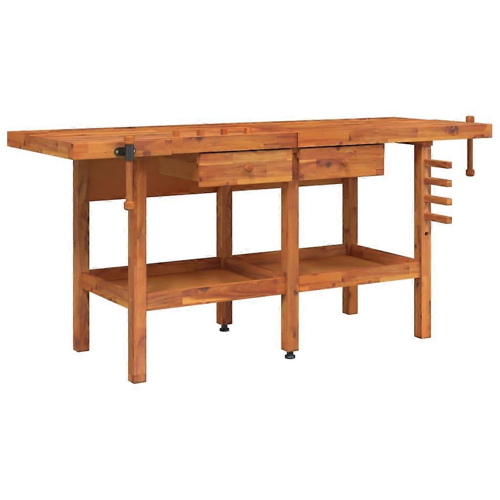 Workbench With Drawers And Vices 192X62x83 Cm Solid Wood Acacia Work Benches