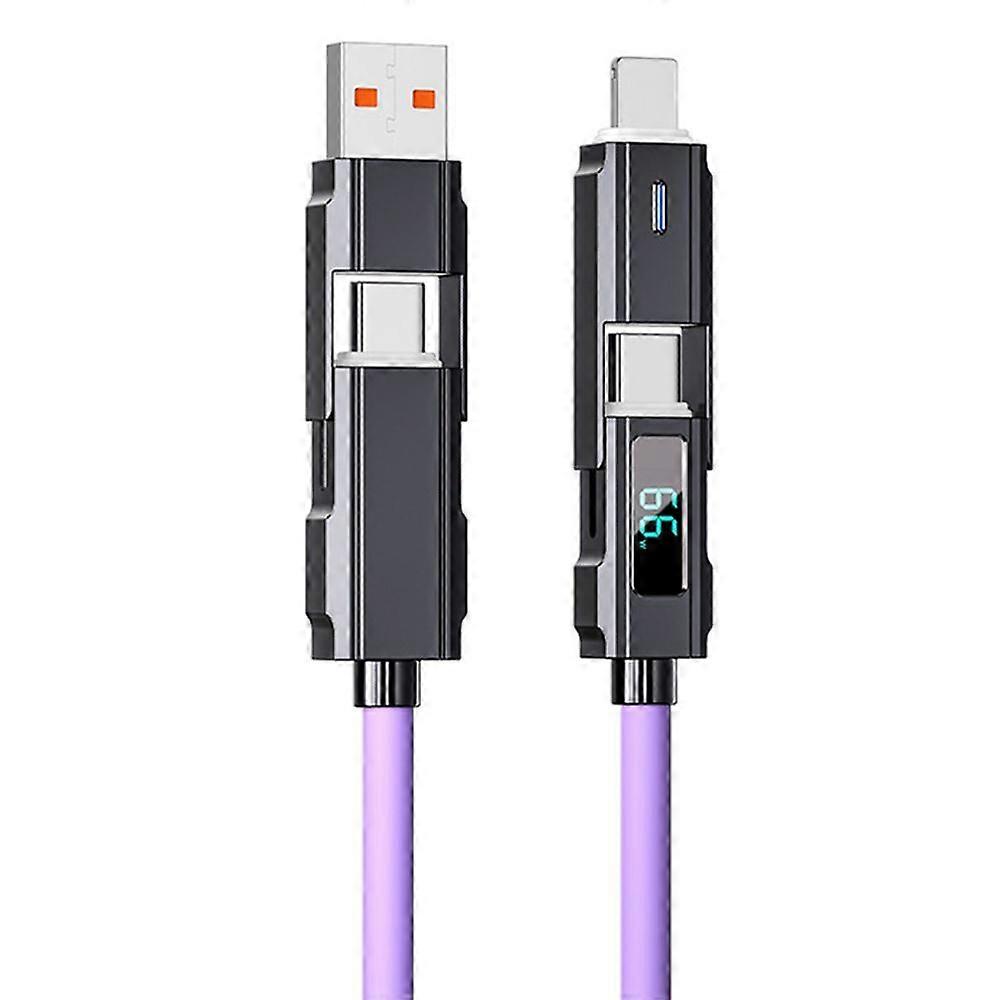 100CM 4-In-1 Charging Cable LED Display USB A Type-C 8Pin PD Portable Fast Charging Cellphone Tablet Silicone Data Cable Wire Cord for Android Compati