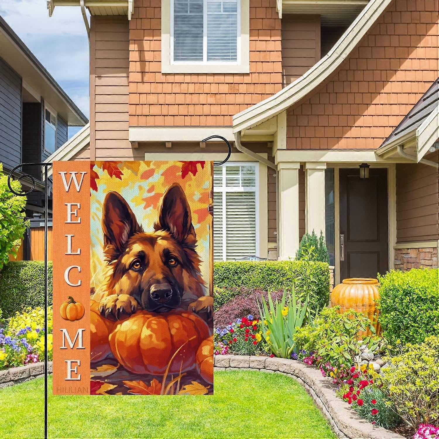 Schæferflagg 28x40 dobbeltsidig, gresskar hageflagg(6263)