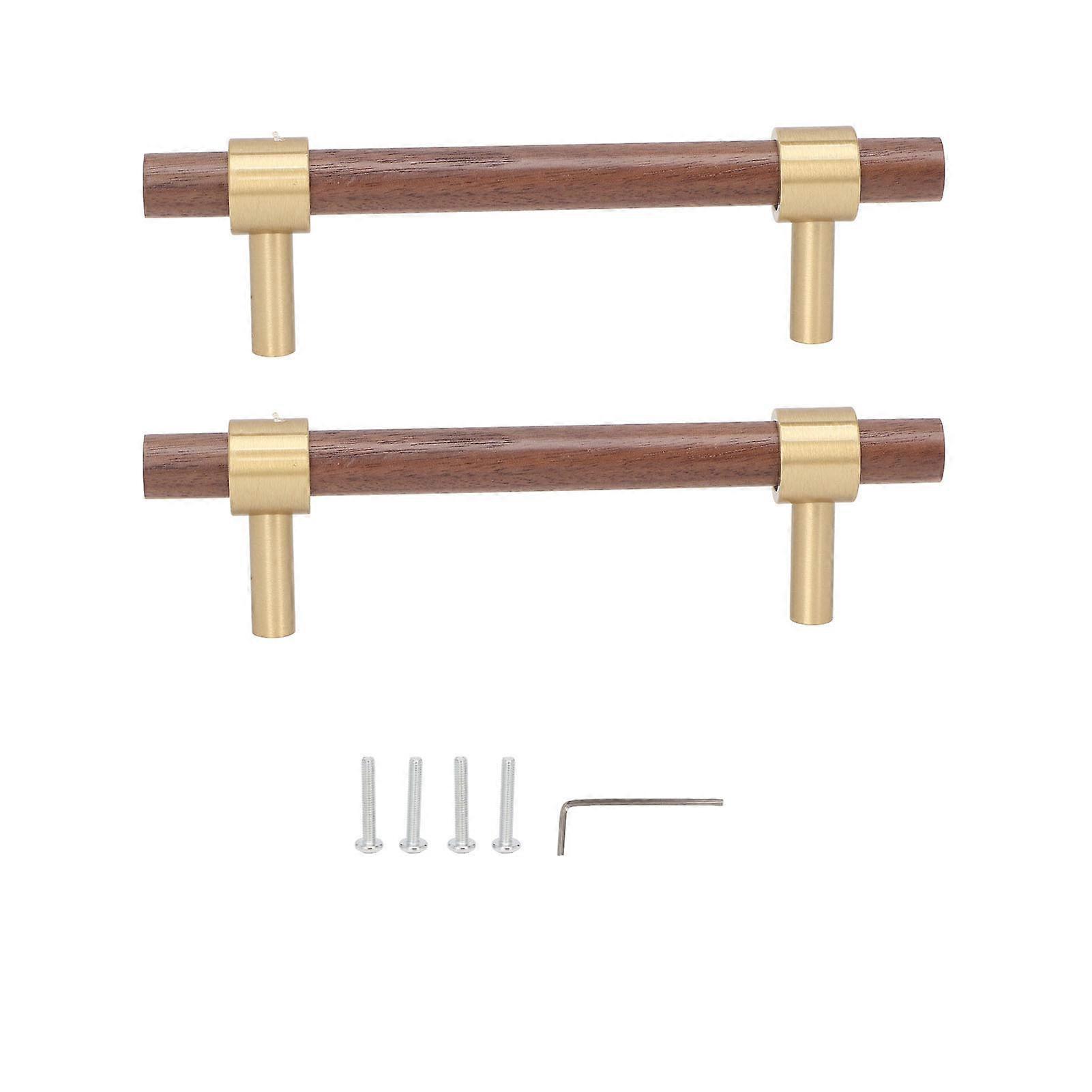 Upgrade Your Furniture with 2 Sets Cabinet Pulls - Walnut and Brass Handles for Elegant Kitchen Decor