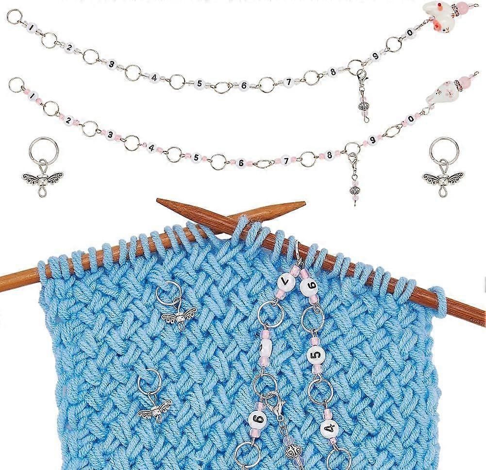 2 Pcs Rabbit Number Knitting Row Counter Chains 2 Pcs Wings Pendant Stitch Markers Row Counting Accessories with Linking Ring for Sewing Knitting Croc