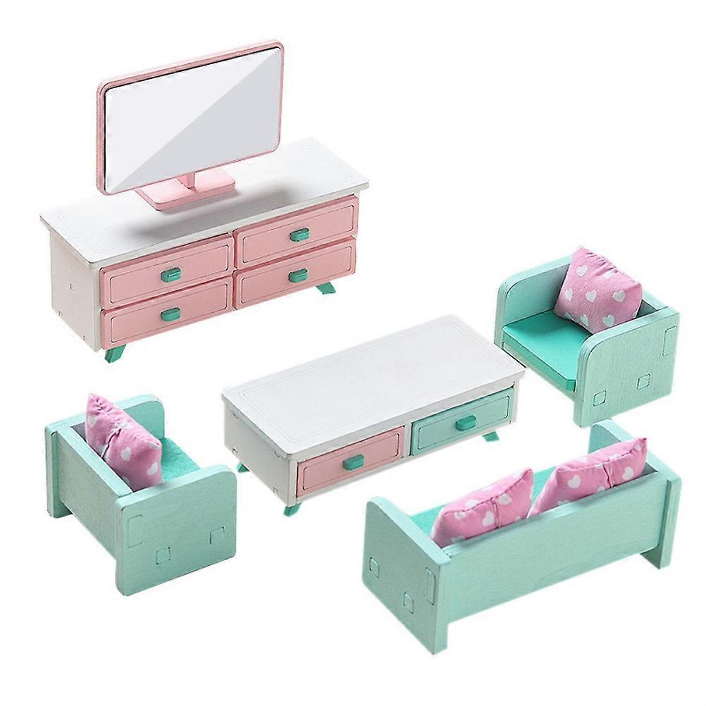 Mädchen Holz Rosa Schlafzimmer Spielset Pretend Play Puppenhaus Möbel Set Simulation Miniatur Display Modell