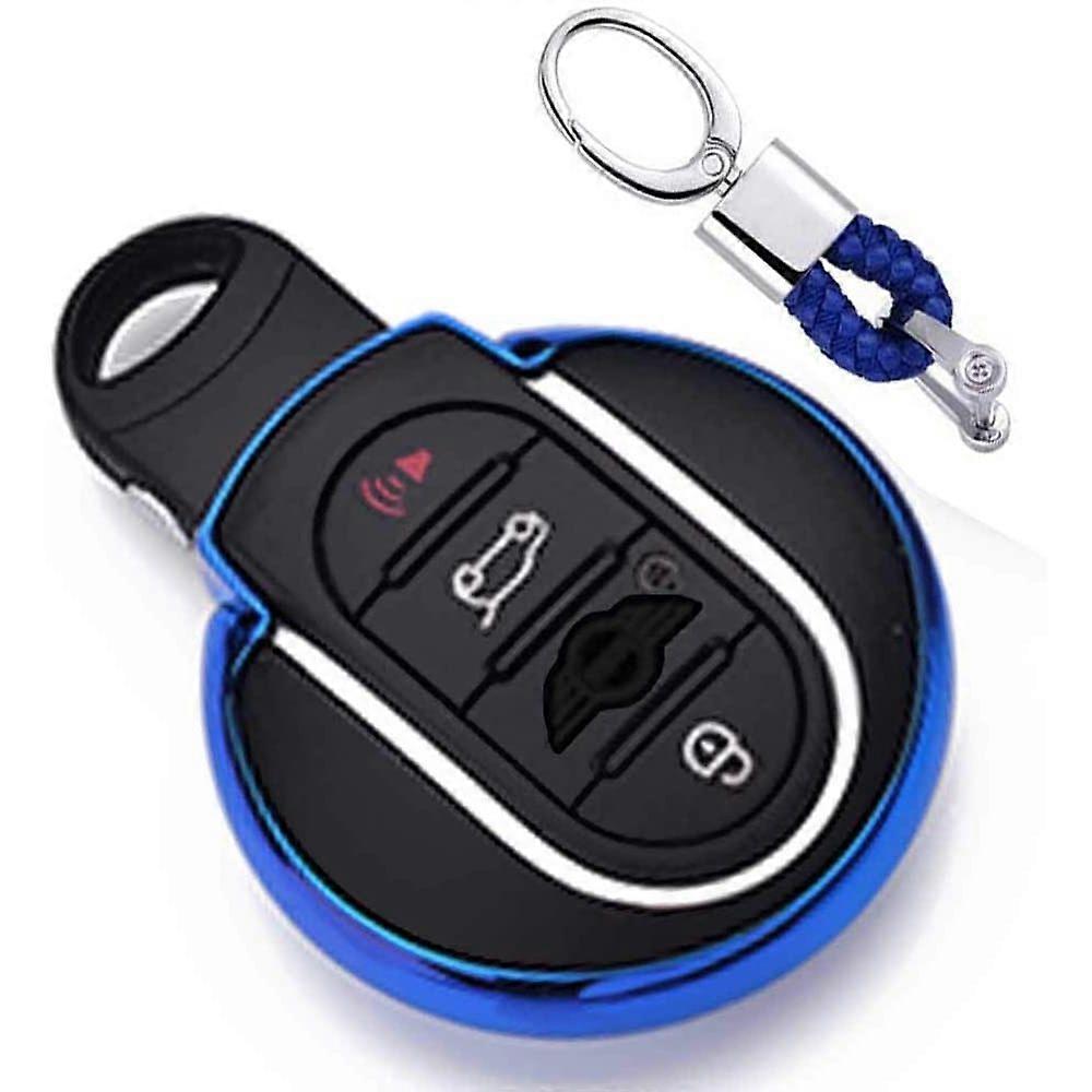 1個の高級4ボタンソフトTPUスマートリモートキーフォブケースカバーBMWミニクーパー用、キーホルダー付き