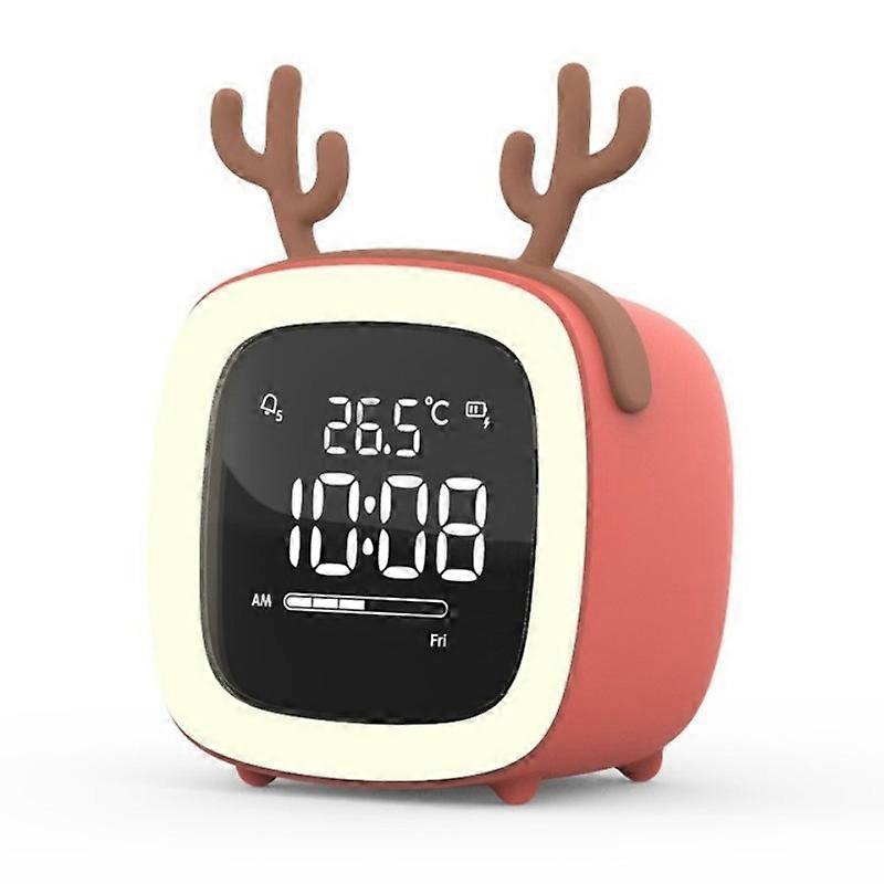 Cartoon Deer Shape Children Snooze Multifunctional USB Rechargeable Student LED Alarm Clock