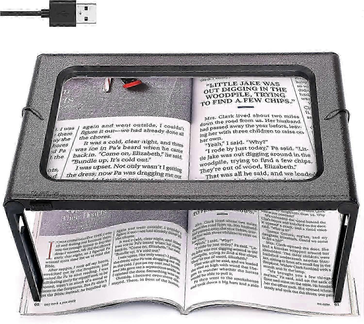 Full Page Reading Magnifier Hands Free Rectangular Standing Magnifier With 6 Led Lamp 3x