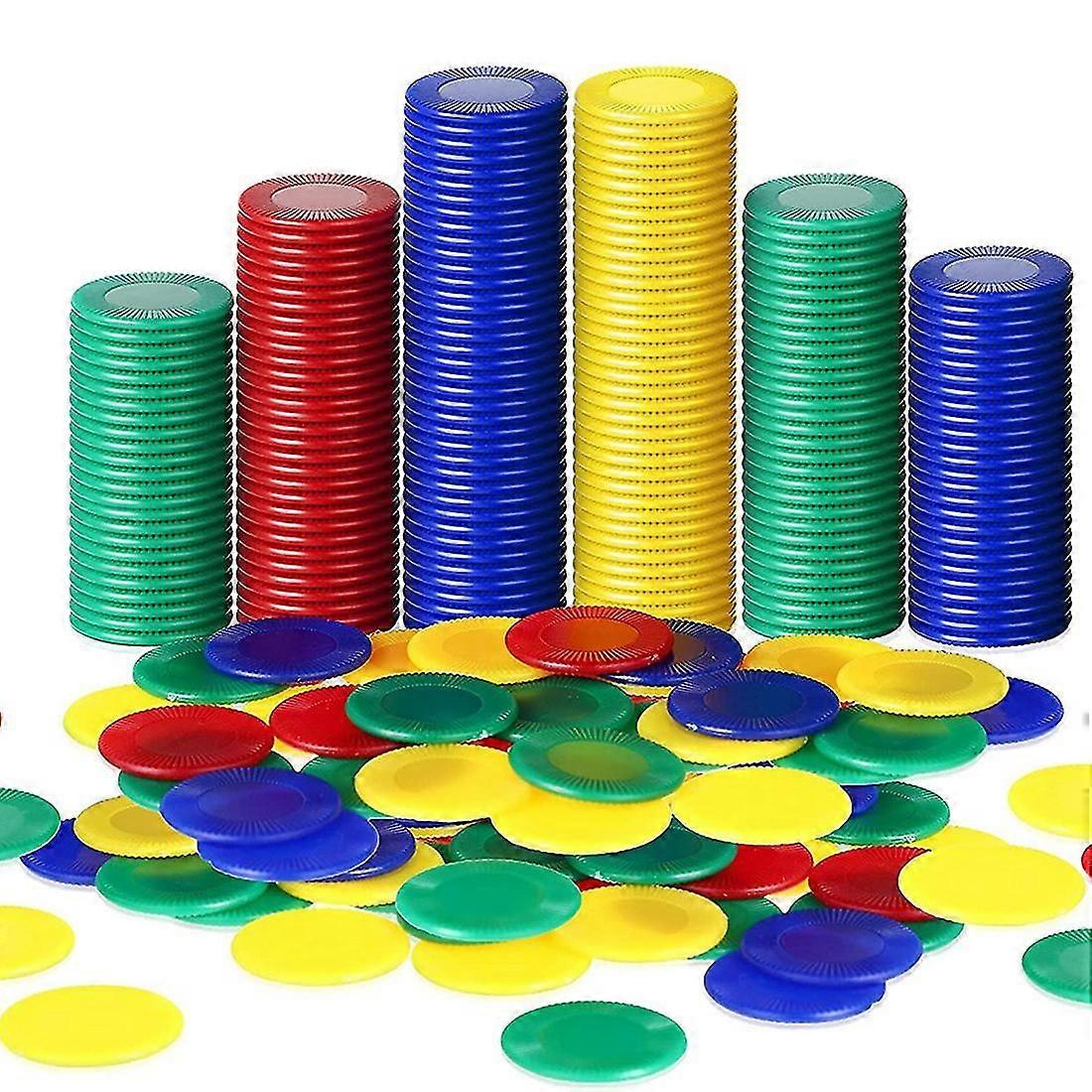 400 stykker Plast Poker Chips Game Chips 4 Farger Counter Card for Game Playing Counting Bingo Game Chips Card, 4