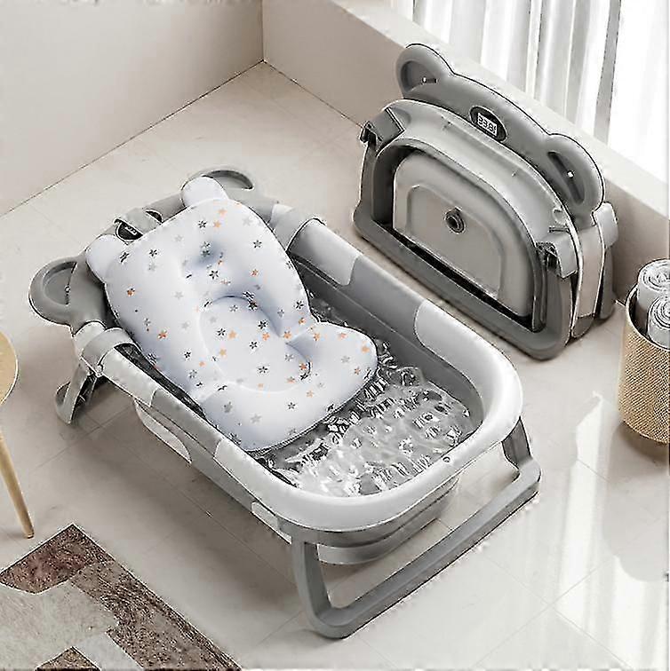 Collapsible Baby Bathtub for Newborn with Thermometer & 1 Soft Floating Cushion