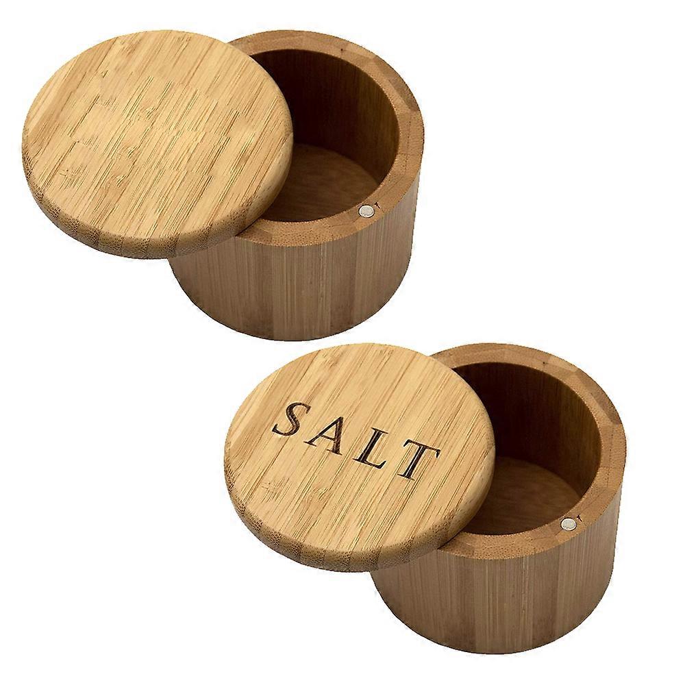 Bamboo Salt Pepper Box, Magnetic Swivel Lid, Compact Storage