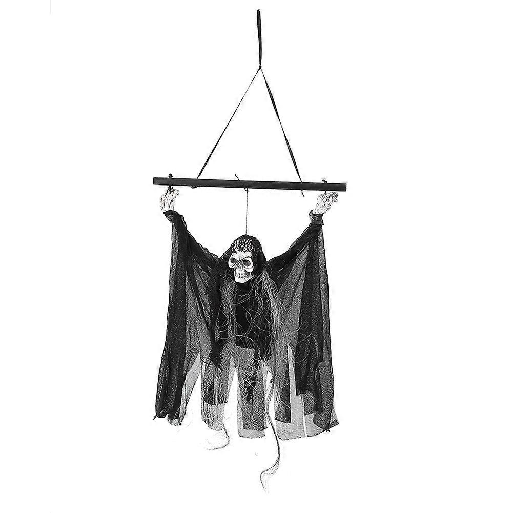 Horror Pendant Skull Head Ornament Voice-Controlled Decoration with Flashing Red Light for Halloween Party