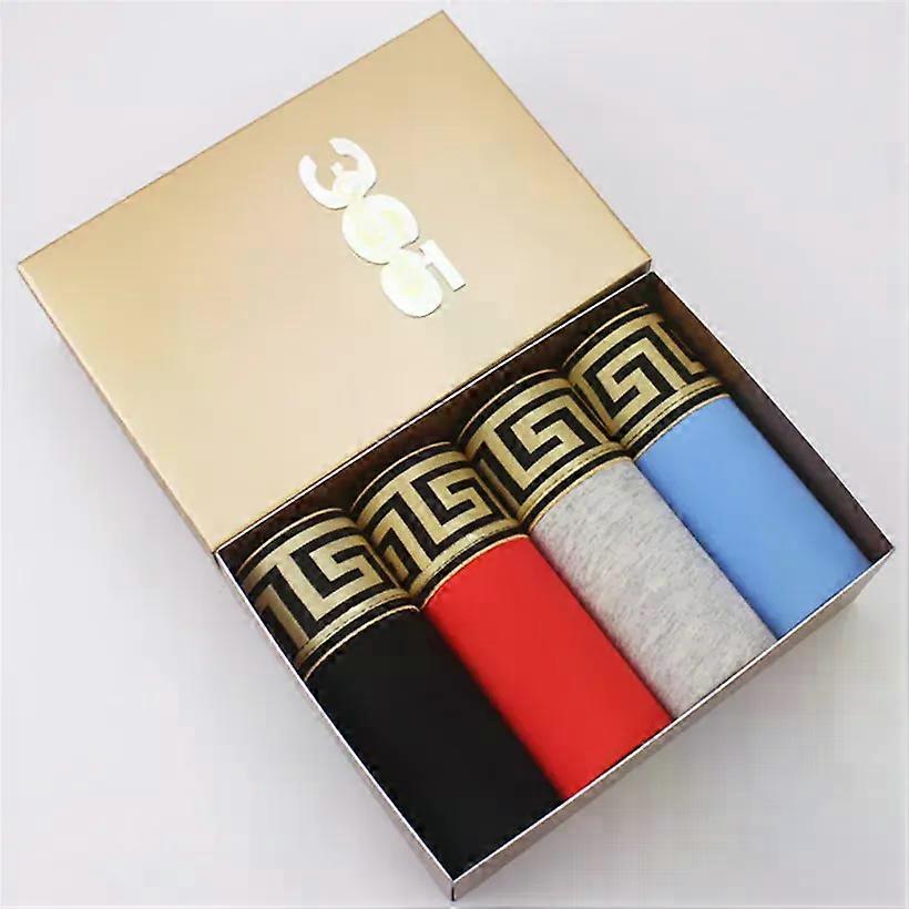 Chenke Gold Belt Fashion Cotton Breathable Underwear Soft Comfortable Boxer Shorts Solid Color Middle Waist Shorts Men Underwear