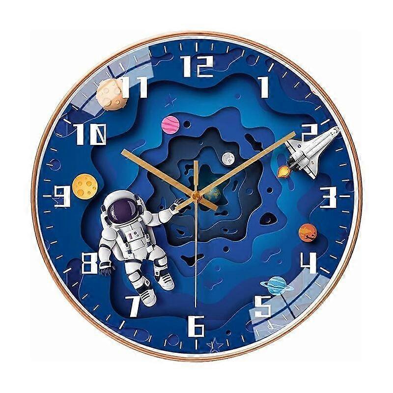 Wall clock for children, astronaut, rocket, quartz, battery operated,