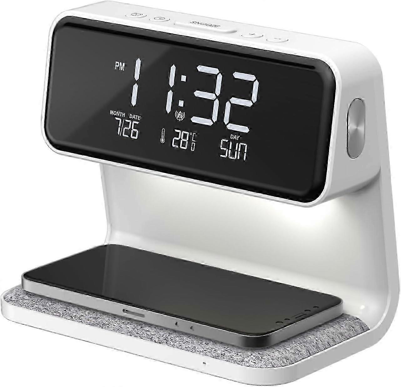 unique Wireless Charging Alarm Clock, Bedside Lamp with 3 Brightness Levels and Digital Snooze Alarm Clock for Bedroom Decoration