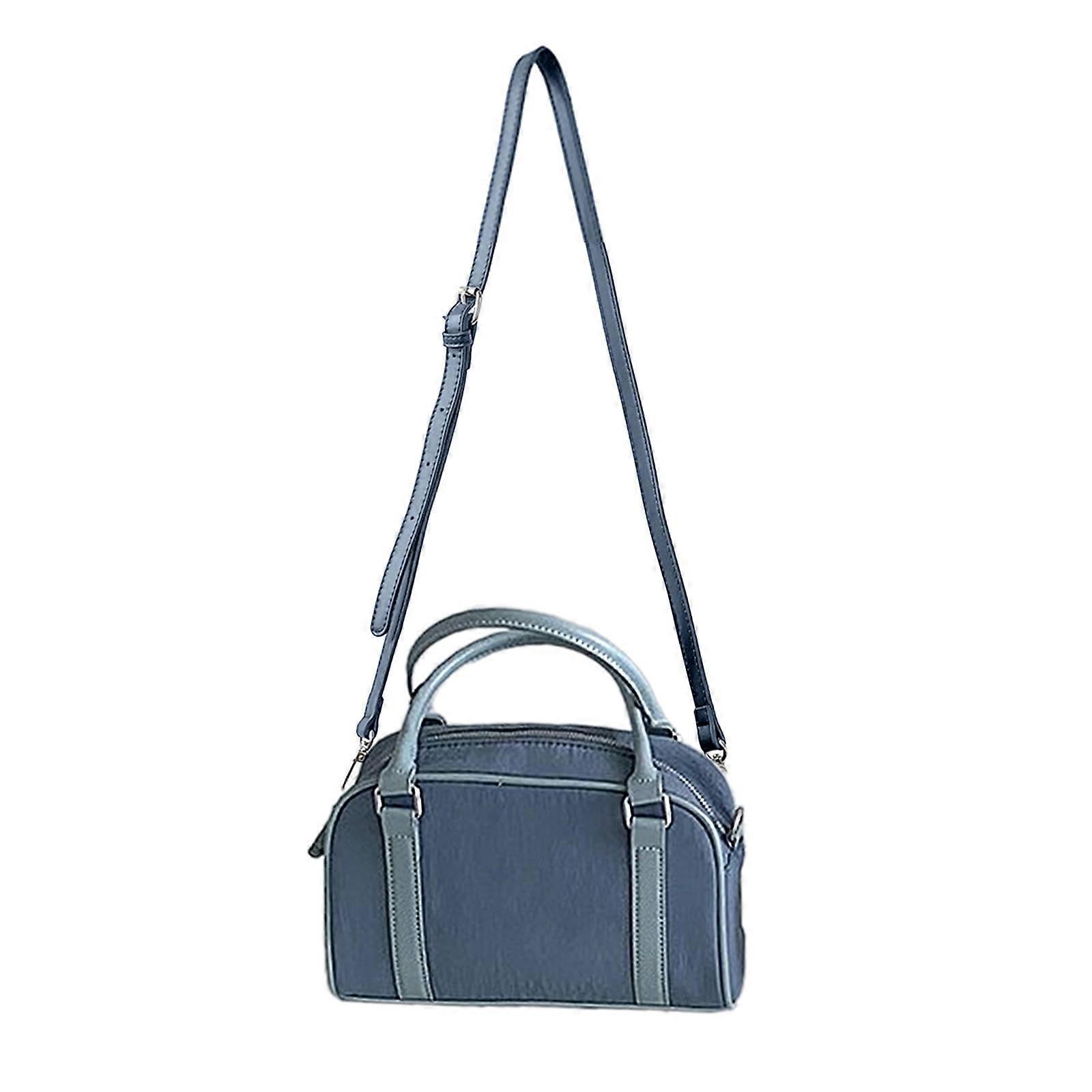 Fashion Nylon Crossbody Handbag with PU Leather Patchwork Ladies Small Shoulder Bag with Adjustable Strap Zippered Blue