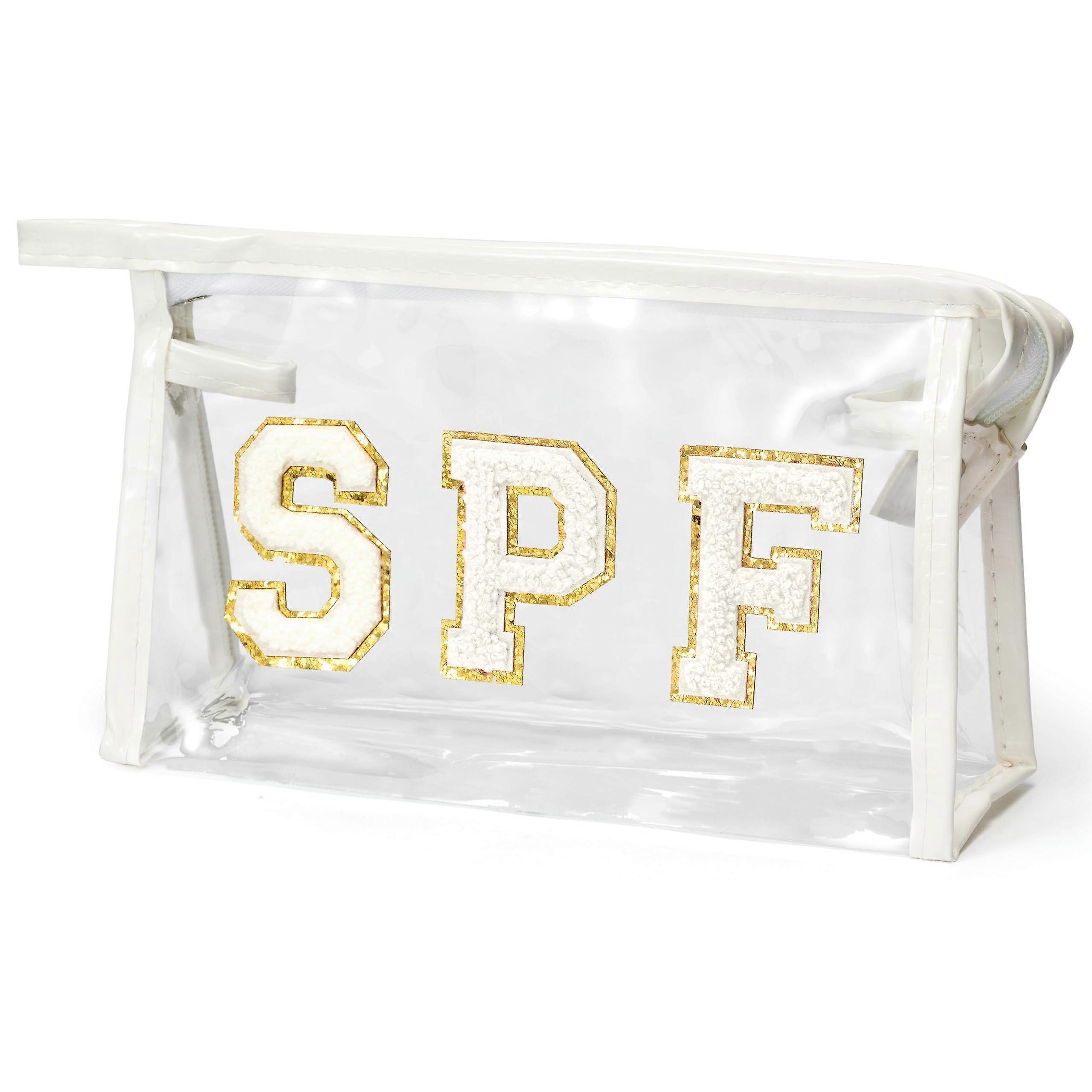 Preppy Patch SPF Clear Multi-Function Zippered Cosmetic Bag for Travel, Makeup, Toiletries, Waterproof Design