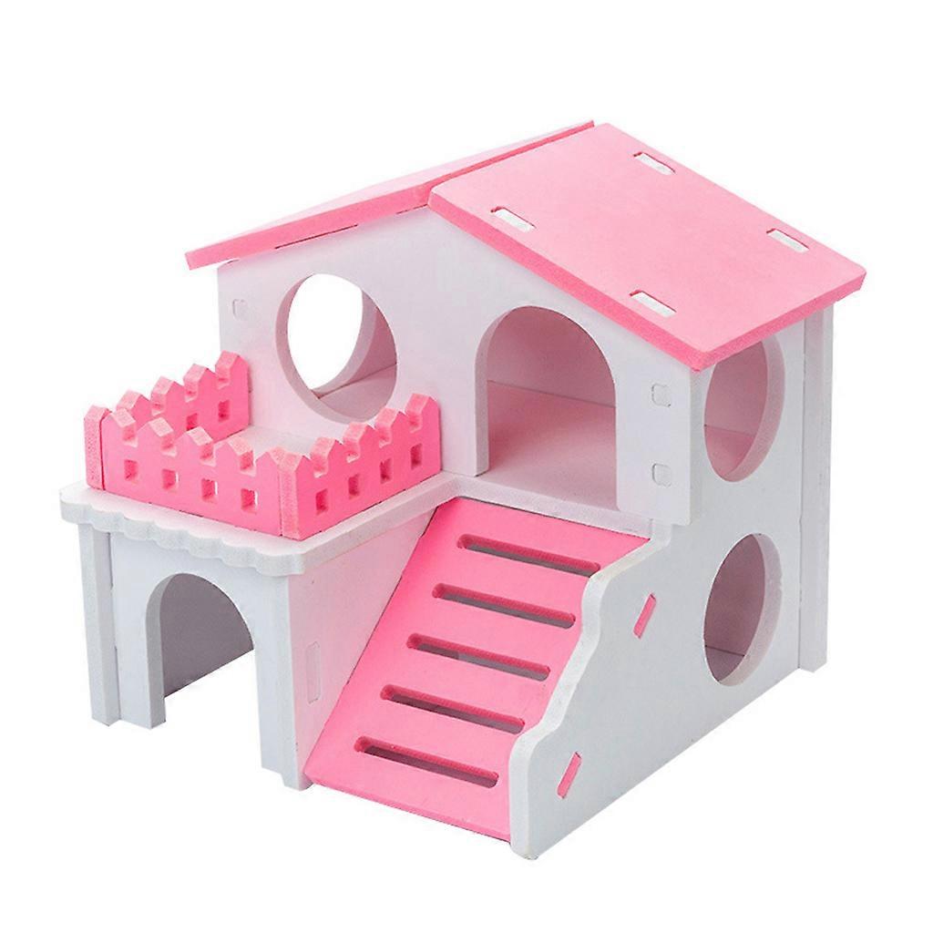 Hamster Wooden House Nesting Habitat Small Animals Colored for Play Hut Villa Chew Toys for Dwarf Hamster Sleep 2 Colors Pink