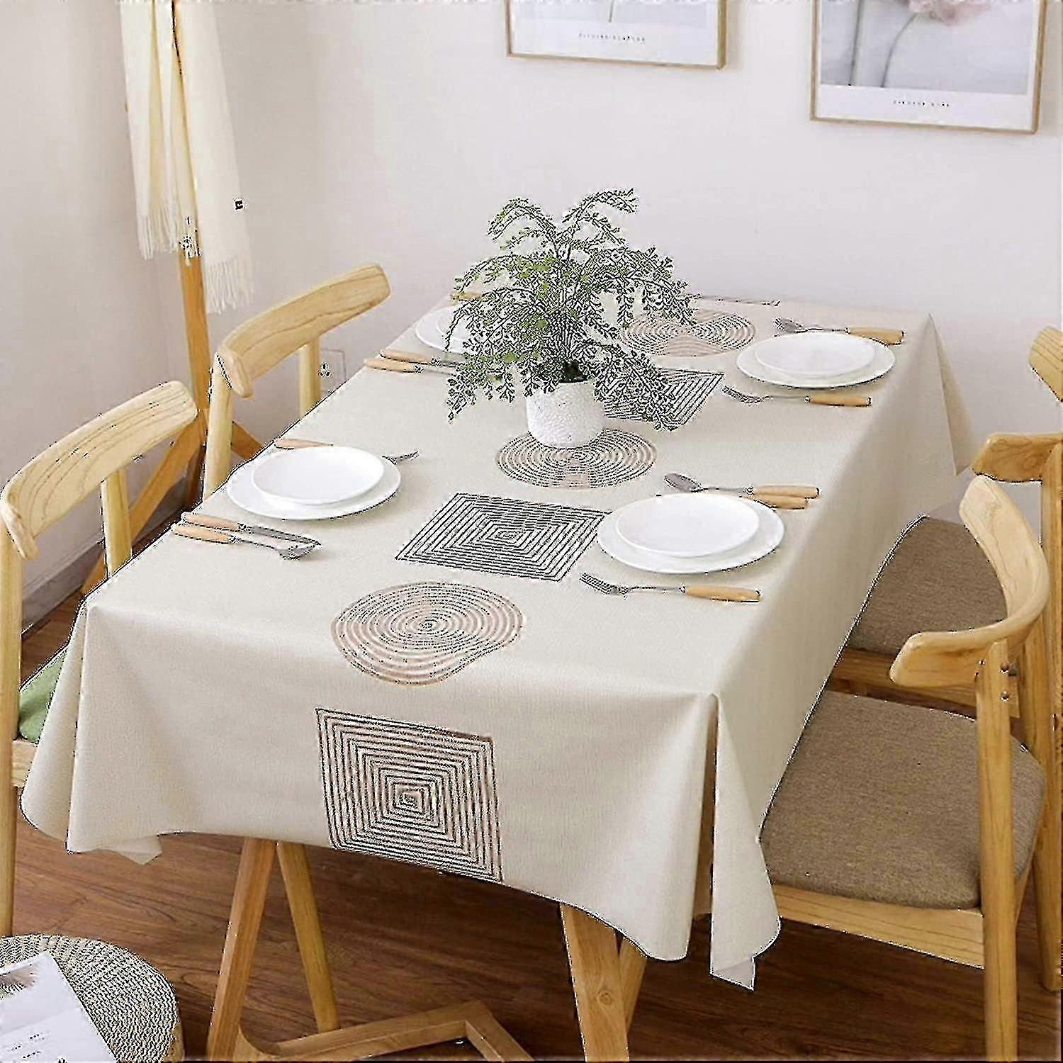 Rectangular Tablecloth 140x220 Beige Stain-resistant Pvc Tablecloth